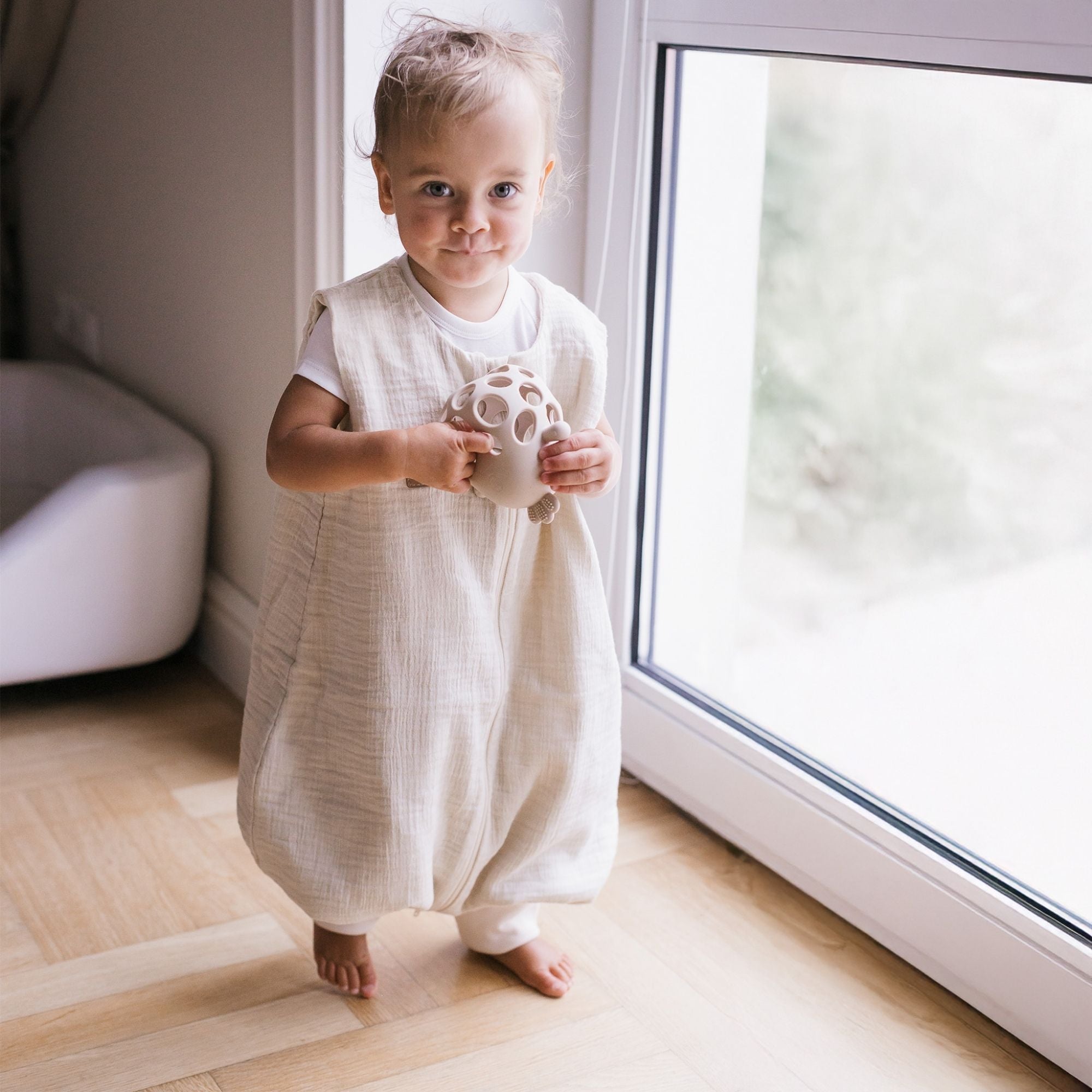 Babyschlafsack mit Beinen aus Musselin – 1,5 TOG, Vanilla