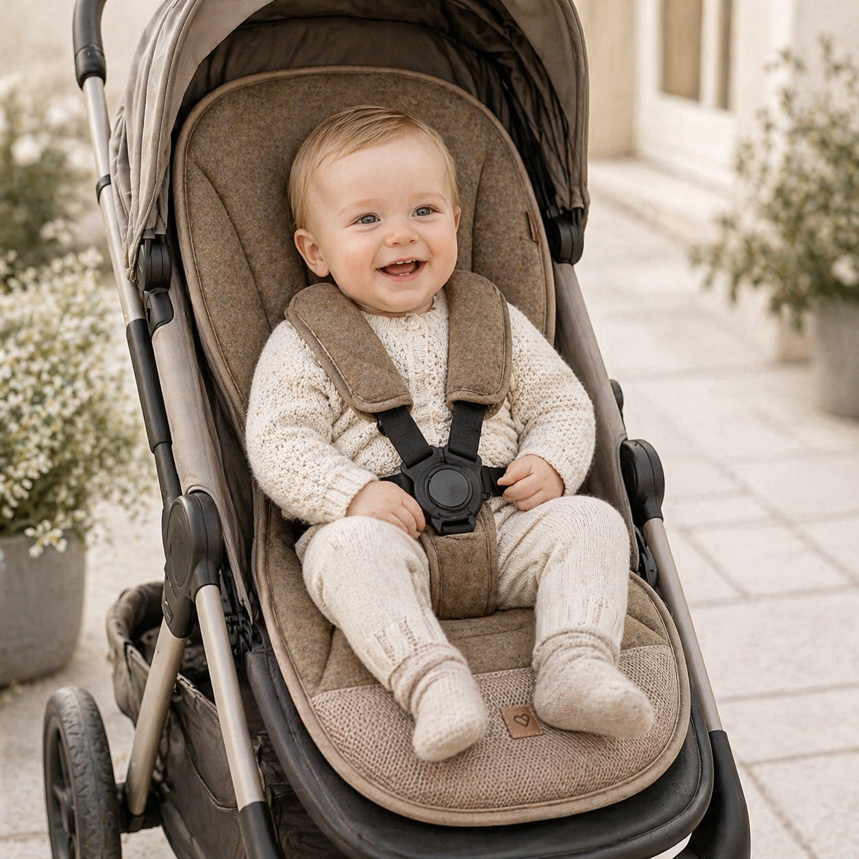 Atmungsaktive Kinderwagen-Sitzauflage Wolle, Brown