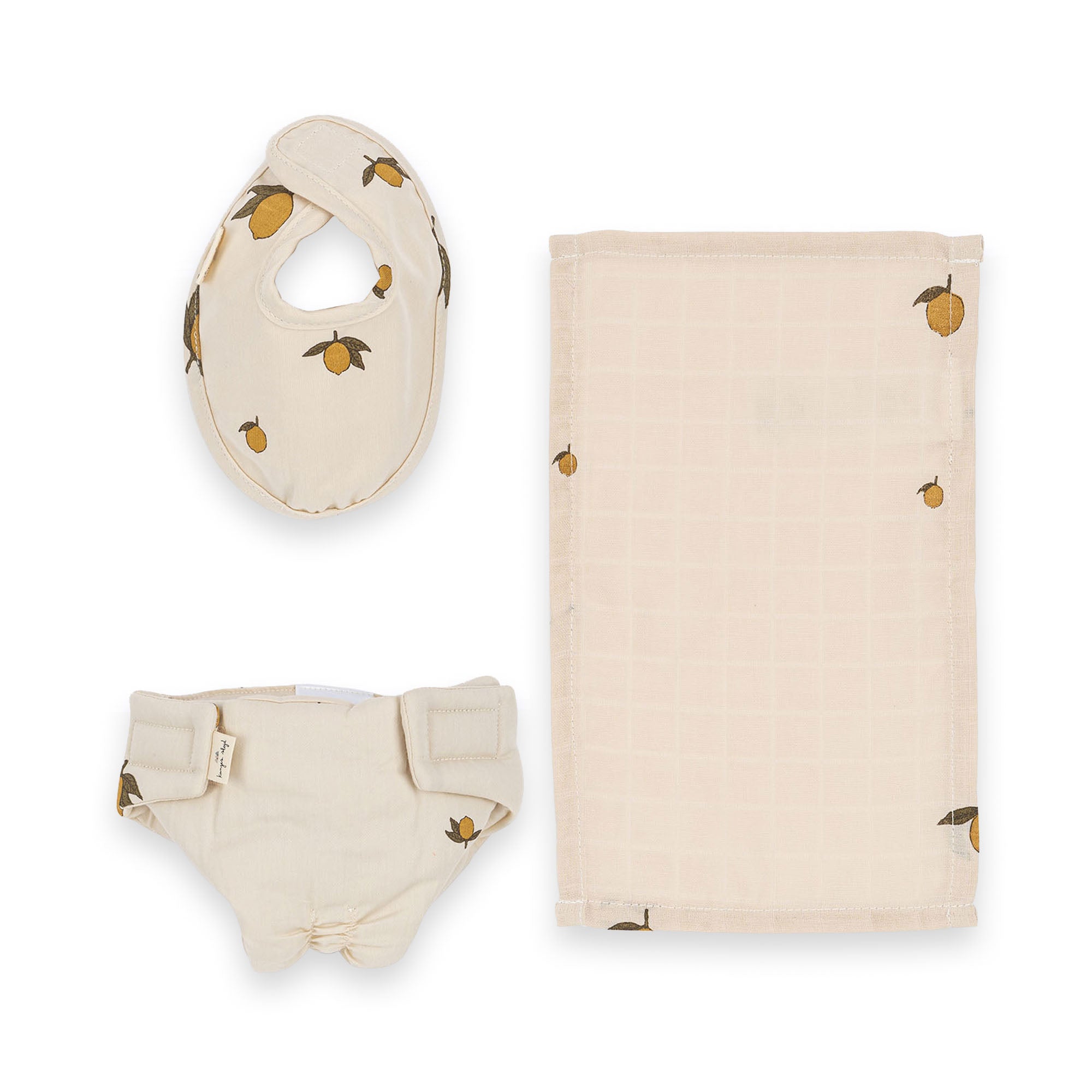 Puppen-Set – Lätzchen, Windel & Tasche, Lemon