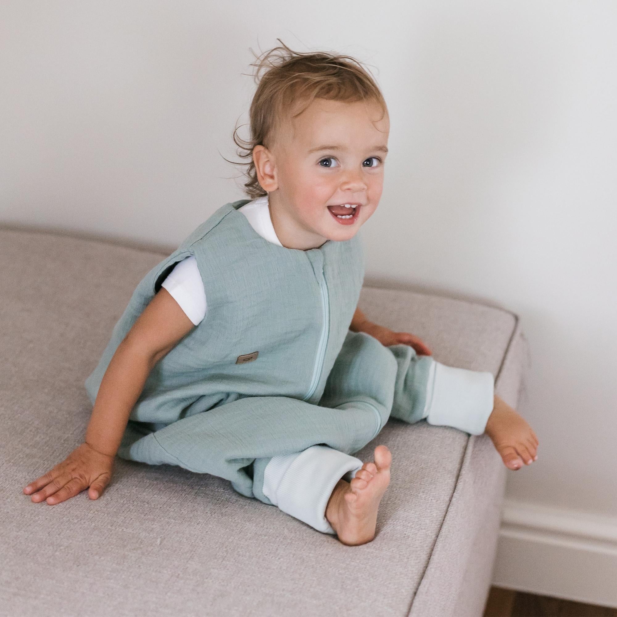 Babyschlafsack mit Beinen aus Musselin – 1,5 TOG Mint