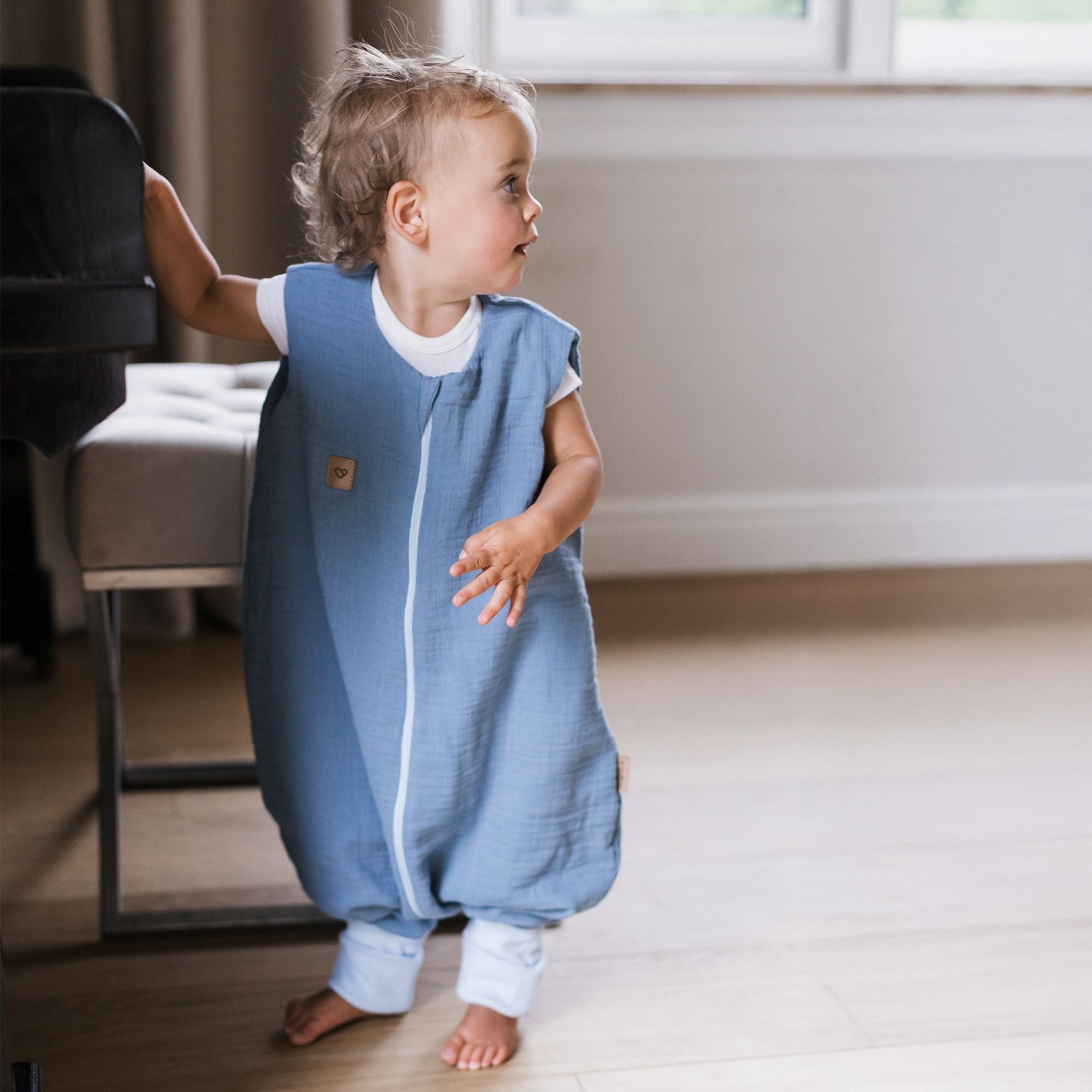 Babyschlafsack mit Beinen aus Musselin, Baby Blue