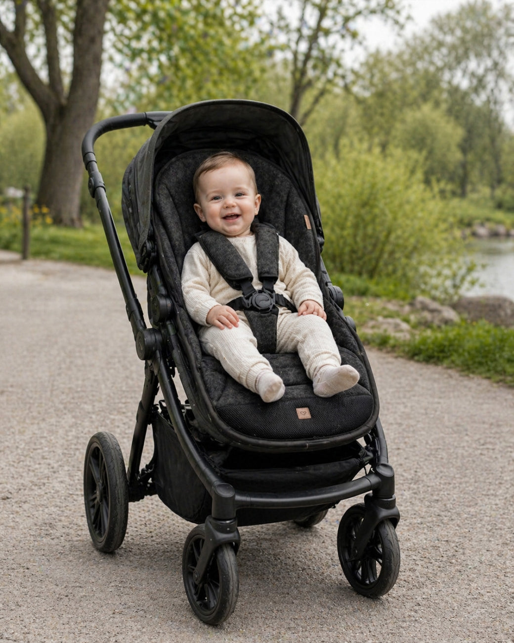 Atmungsaktive Kinderwagen-Sitzauflage Wolle, Anthracite