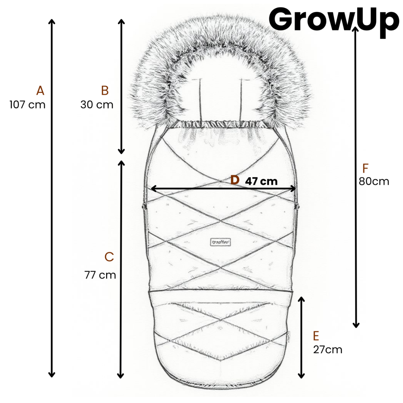 Fußsack GrowUP Scandi, Brown – Seitenansicht Kinderwagen