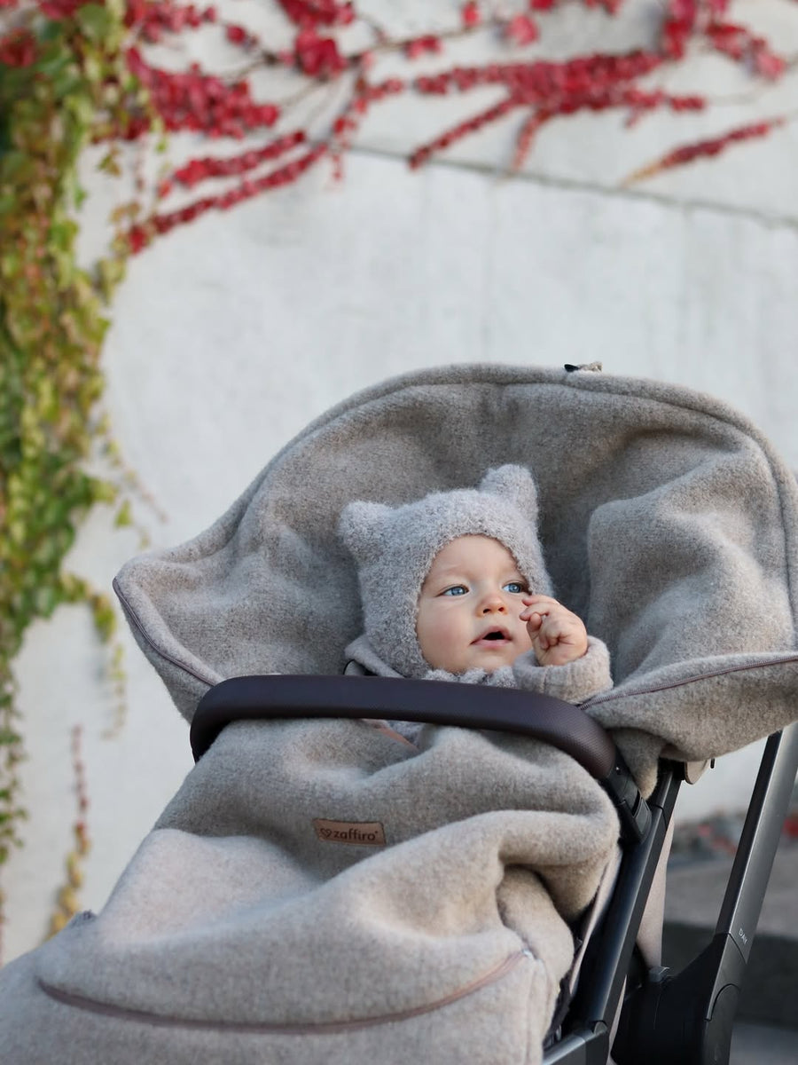 Fußsack Kinderwagen Wolle Ganzjahr – Maxi Sierra Mitwachsend – Baby Fußsack  0–3 Jahre – Braun