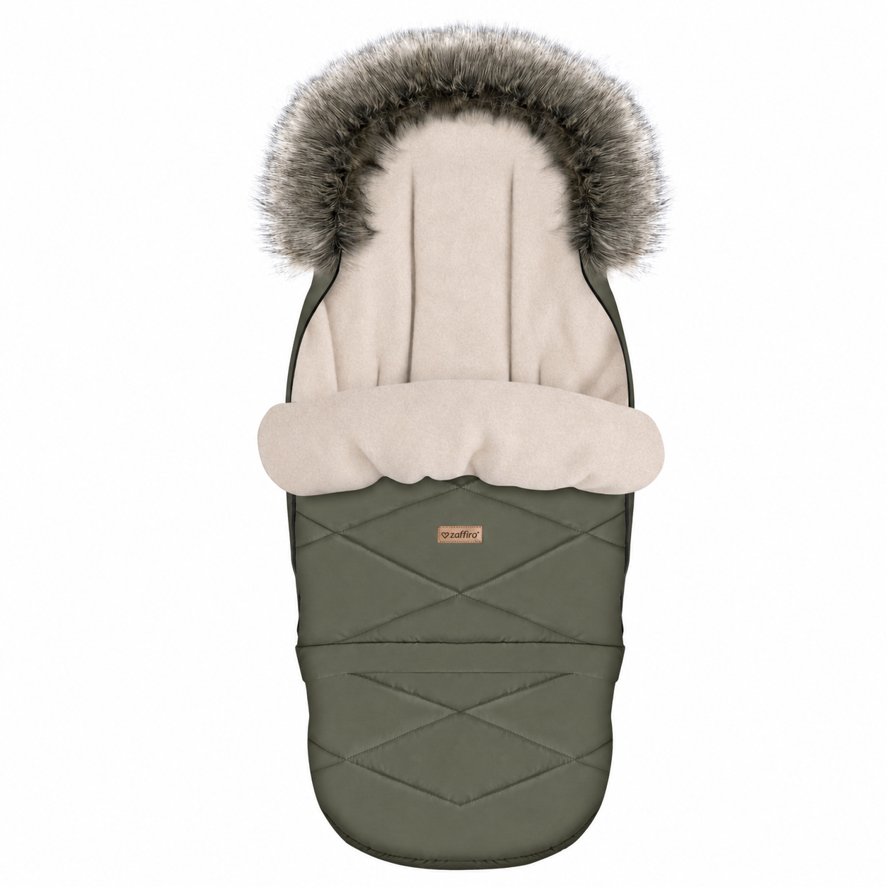 Fußsack GrowUP Aspen, Khaki – Vorderansicht Kinderwagen