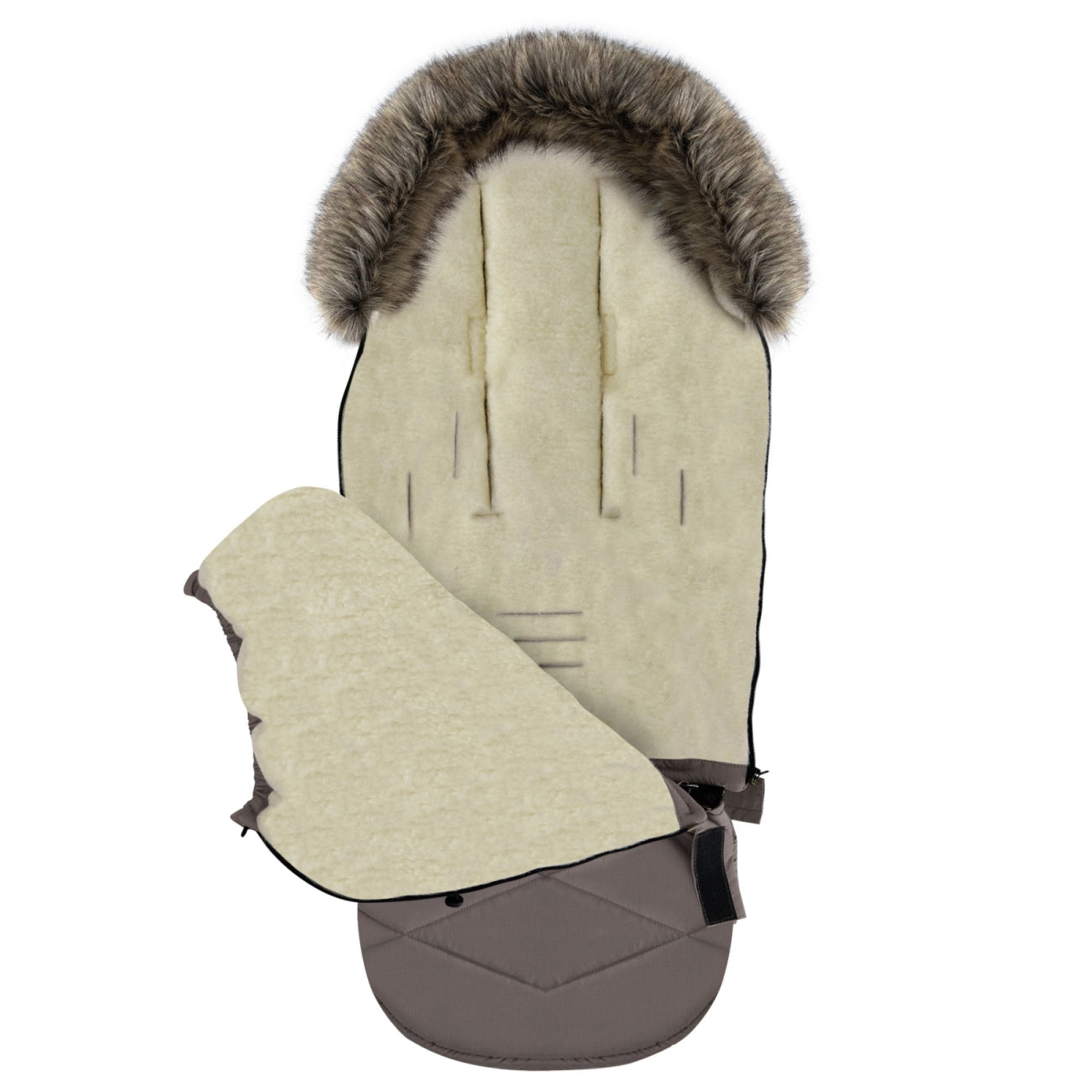 Fußsack GrowUP Nordico, Taupe – Vorderansicht Kinderwagen